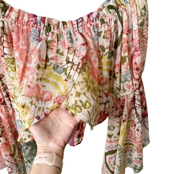 NWT Live 4 Truth Floral Boho Hippie Bell Sleeves Cropped Off Shoulder Flowy XS - Picture 9 of 15
